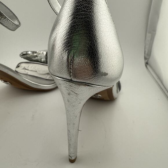 Michael Kors Paris Women's Size 6.5M Silver Sequin Heels Ankle Strap Sandal NWOB - Picture 7 of 10